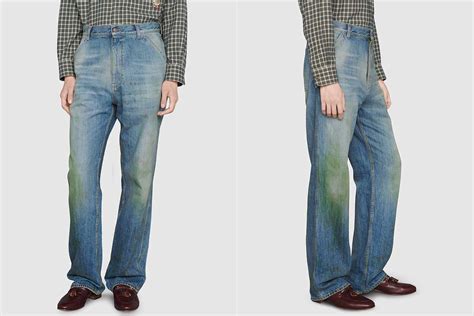 gucci grass stains jeans|Gucci Debuts $1,200 Jeans Designed with Grass Stains Around .